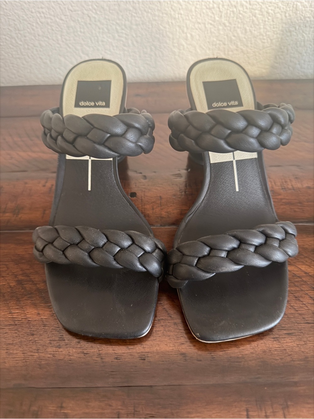 Dolce Vita Black Braided Double-Strap Slide Heels